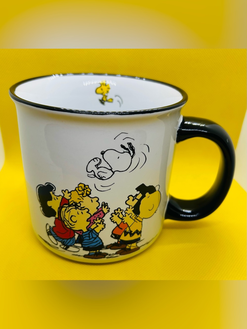 Peanuts White Ceramic Mug with Black Handle and Yellow Accent